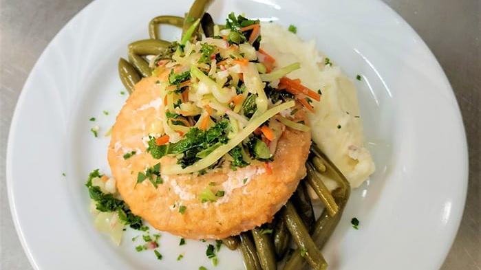salmon patty with green beans