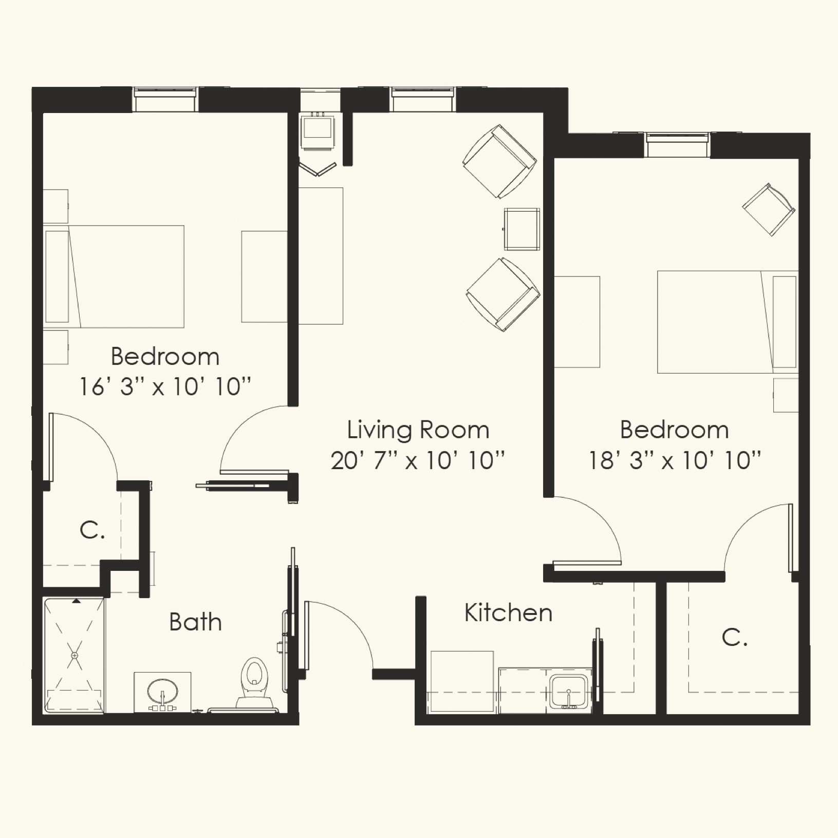 2 bed layout